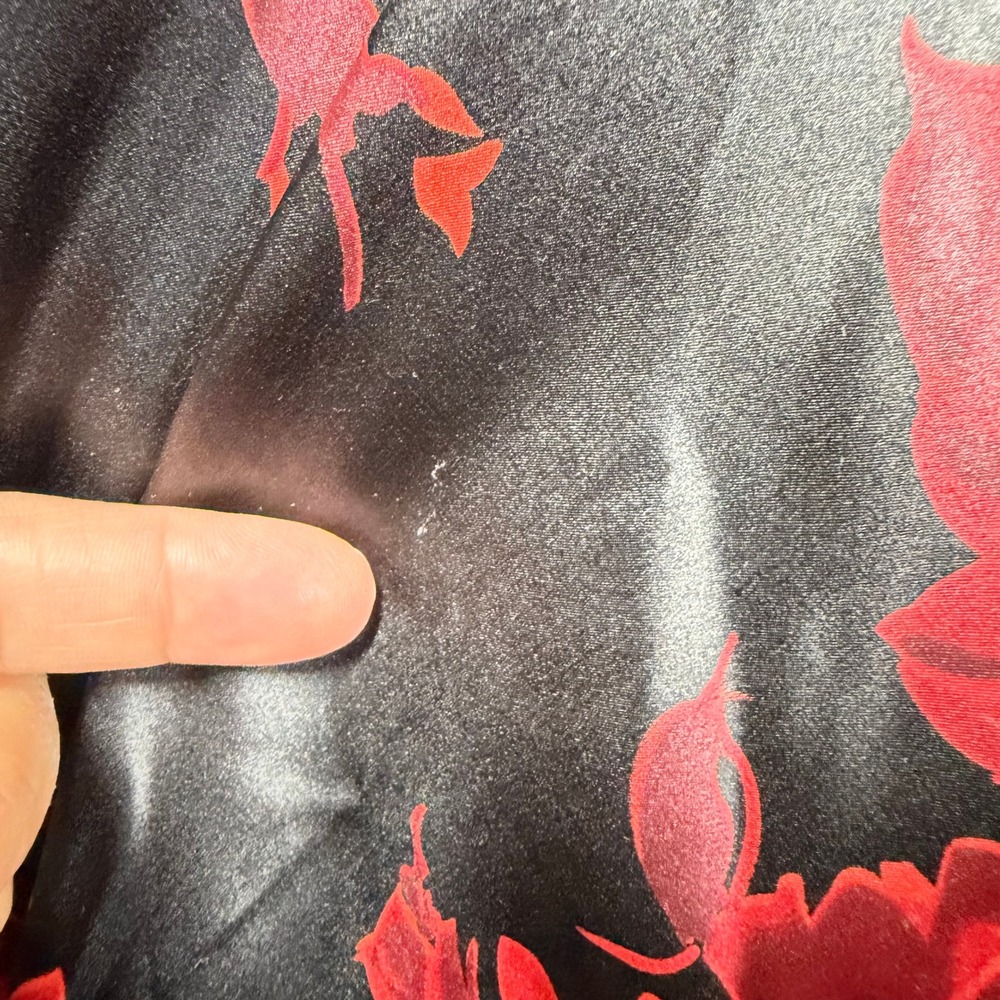 Y2K Donna Ricco Silk Halter Dress Black Red Floral Rose Handkerchief Hem SZ 4 - Picture 6 of 13